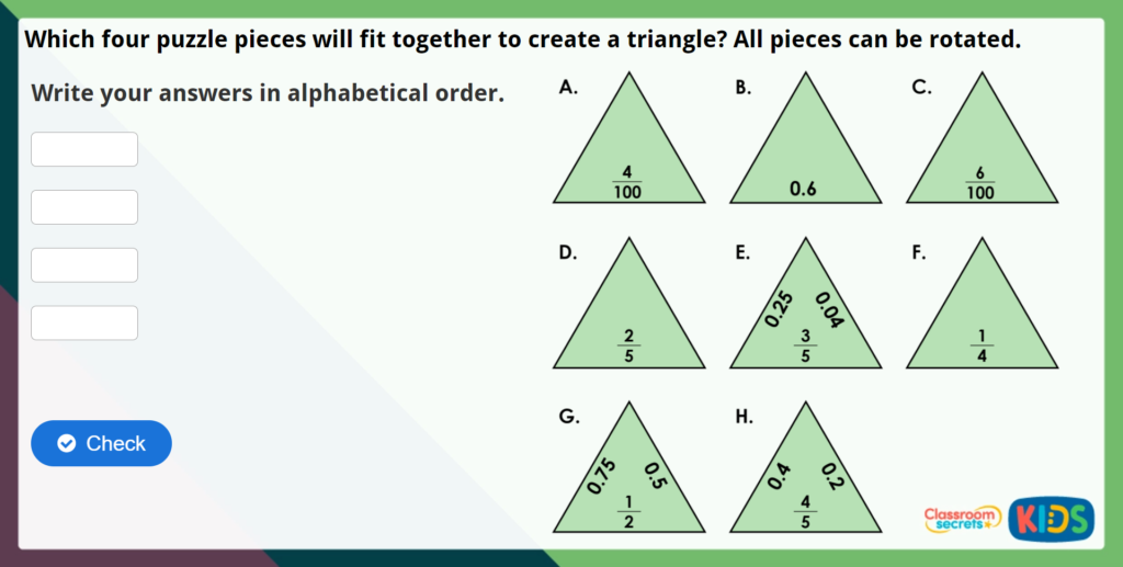 Year 5 Decimals as Fractions 1 Maths Challenge