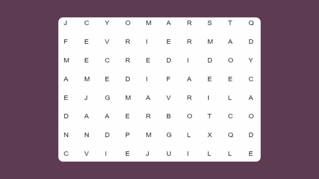 KS2 French Days and Months Find the Words