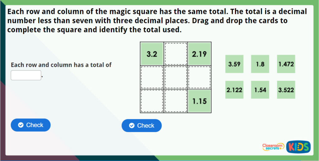 Year 5 Adding - Different Decimal Places Maths Challenge