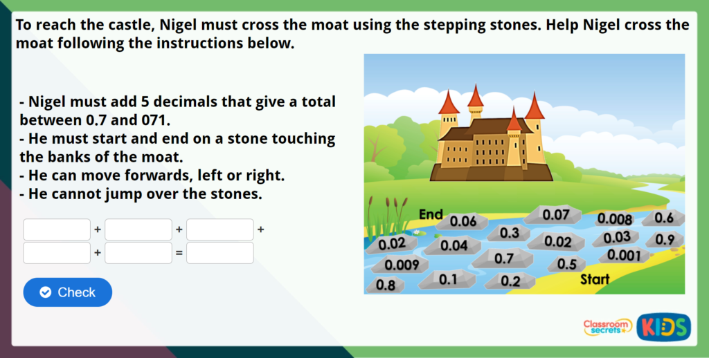 Year 5 Adding Decimals within 1 Maths Challenge