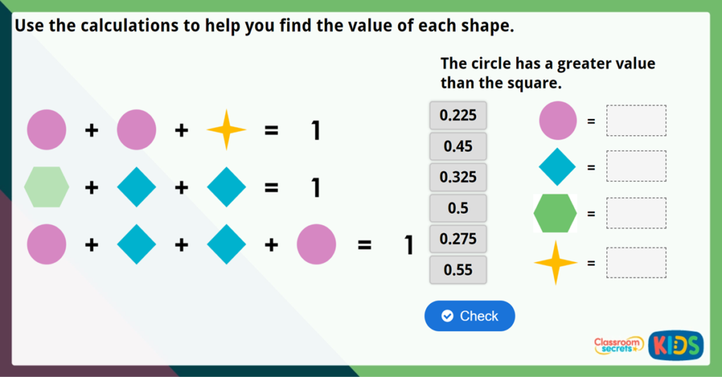 Year 5 Complements to 1 Challenge