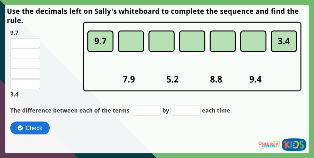Year 5 Decimal Sequences Maths Challenge