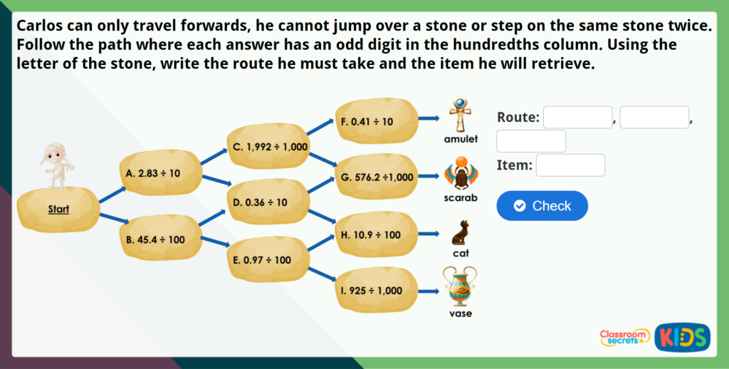 Year 5 Divide by 10, 100 and 1,000 Maths Challenge