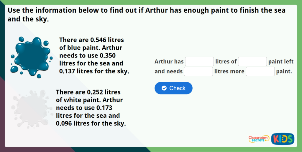 Year 5 Subtracting Decimals within 1 Maths Challenge