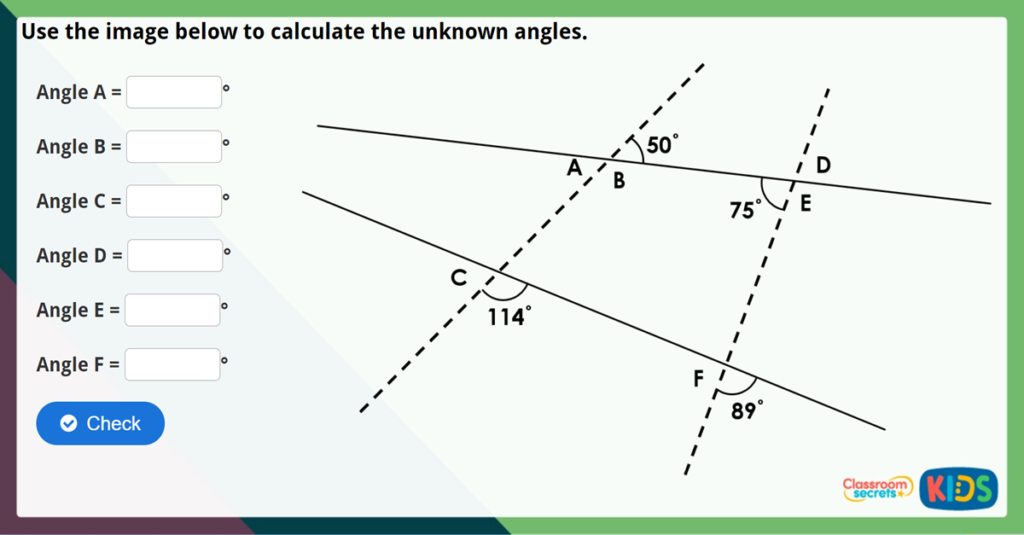 Year 6 Vertically Opposite Angles Challenge
