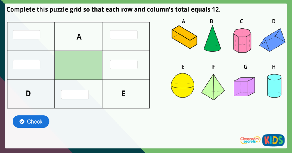 Year 3 Recognise and Describe 3D Shapes Maths Challenge