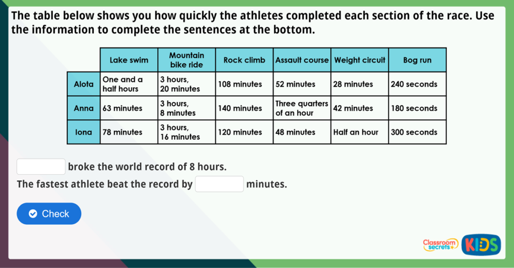 Year 4 Hours, Minutes and Seconds Maths Challenge