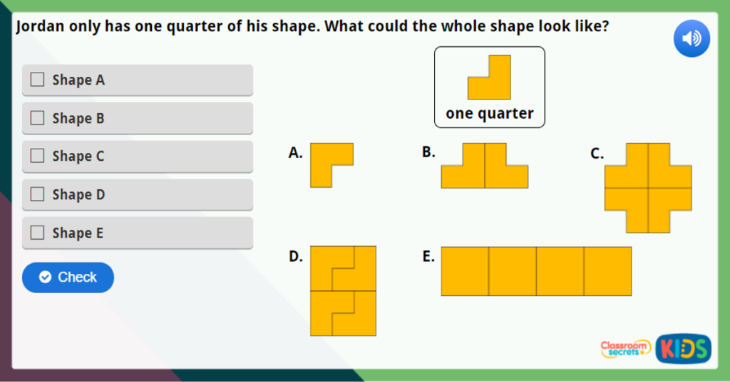 Year 1 Find a Quarter of a Shape or Object