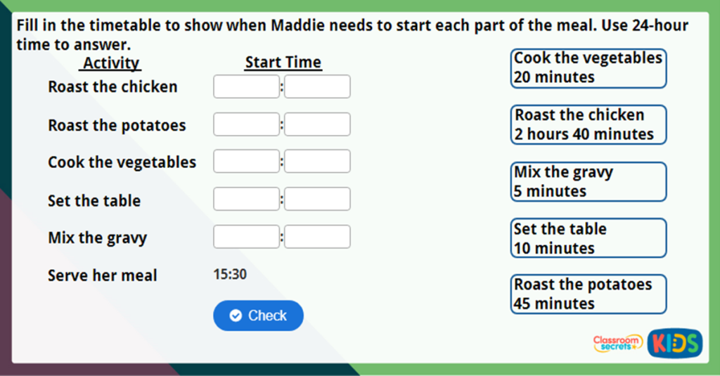Year 3 Start and End Times Challenge