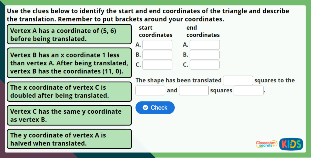 Year 5 Translation with Coordinates Challenge