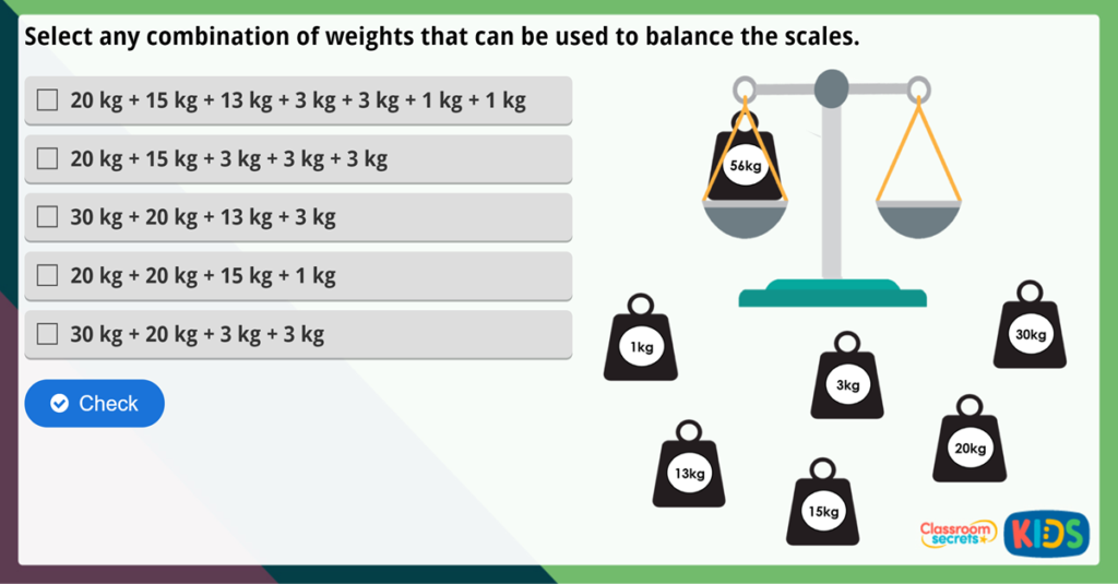 Year 2 Measure Mass (kg) Maths Challenge