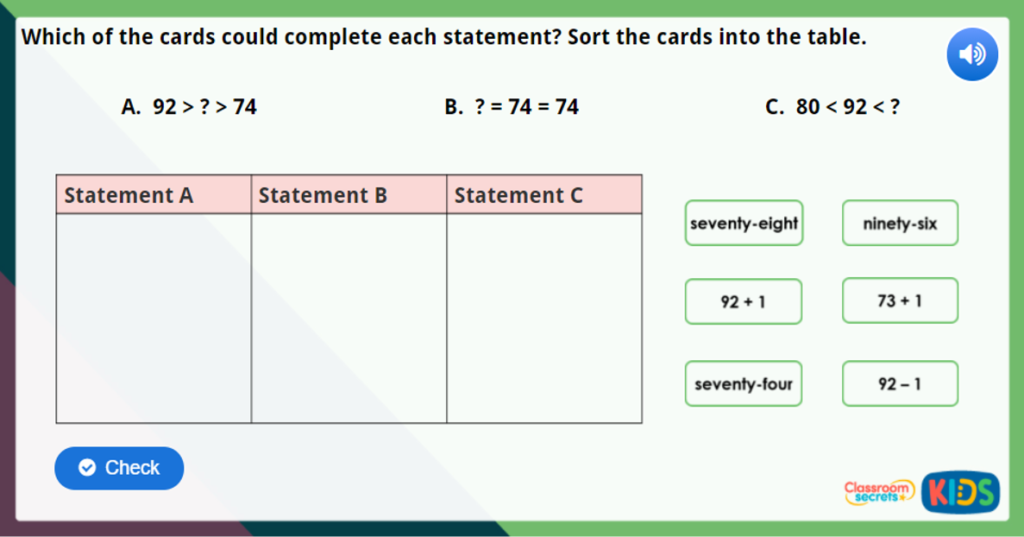 Year 1 Comparing Numbers 2 Maths Challenge