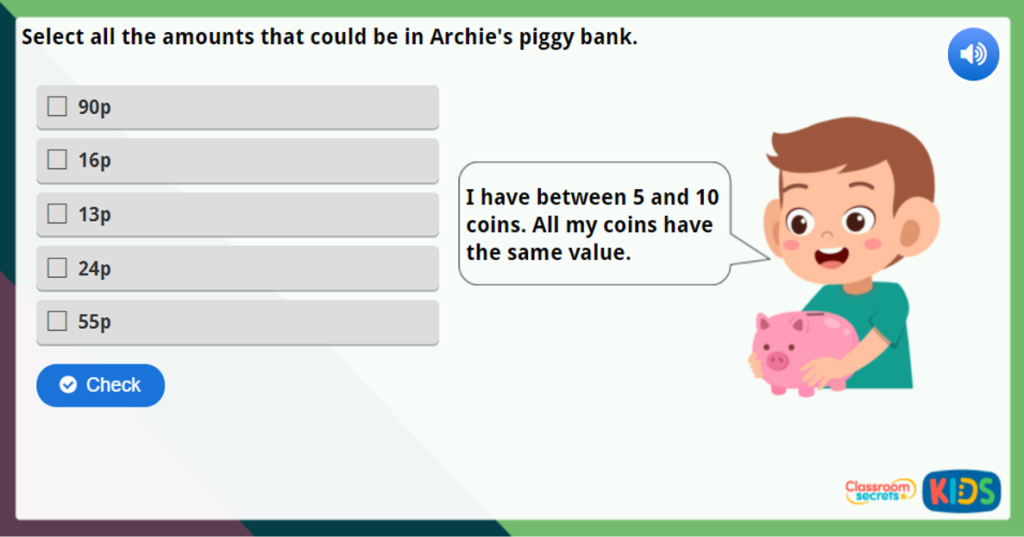 Year 1 Counting in Coins Maths Challenge
