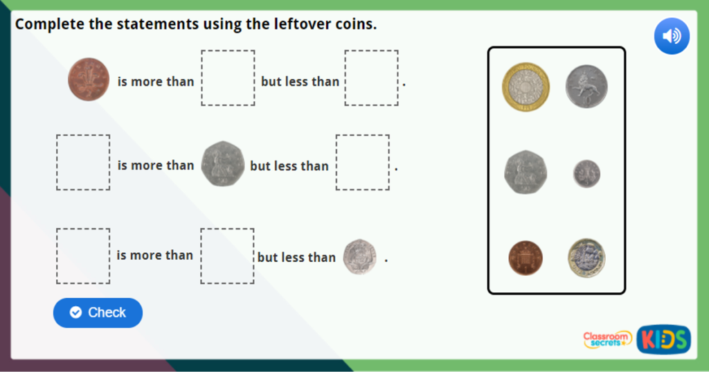 Year 1 Recognising Coins Maths Challenge