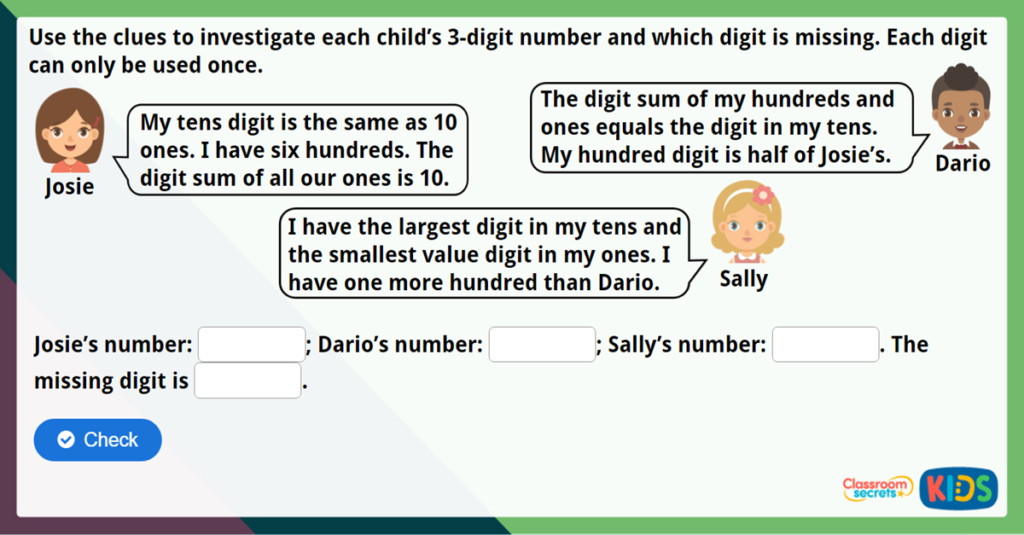 Year 3 100s 10s and 1s 1 Maths Challenge