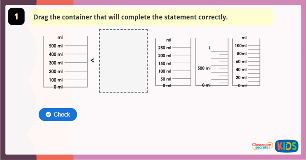 Year 3 Compare Capacities Maths Game