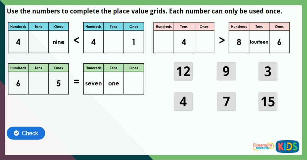 Year 3 Comparing Numbers Maths Challenge