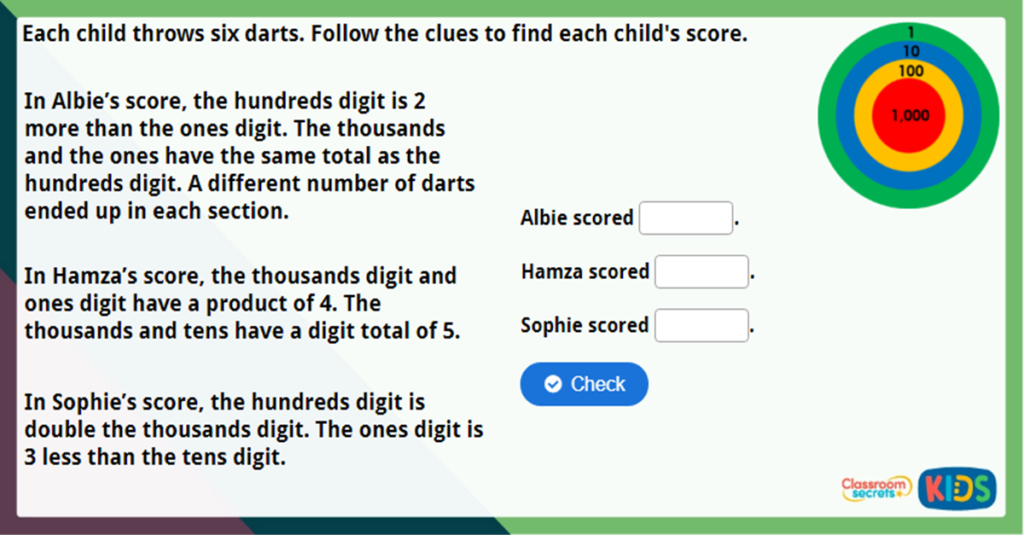 Year 4 1000s 100s 10s and 1s Challenge