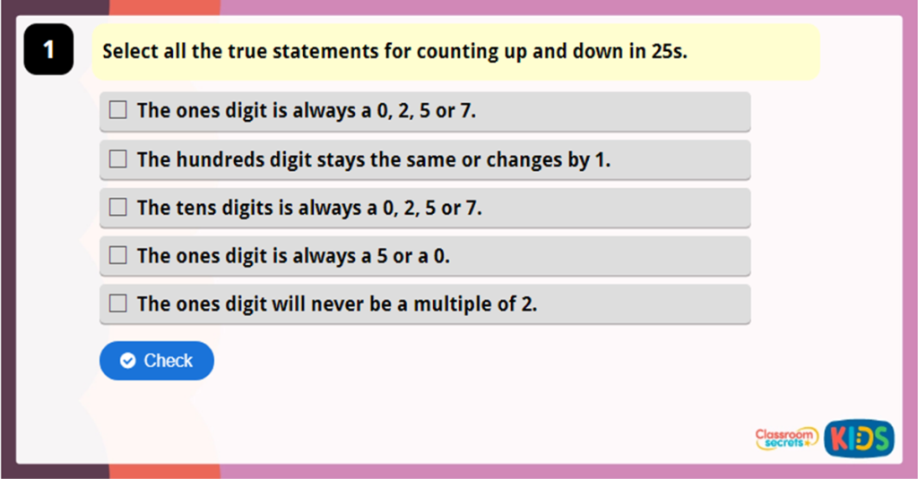 Year 4 Count in 25s Game