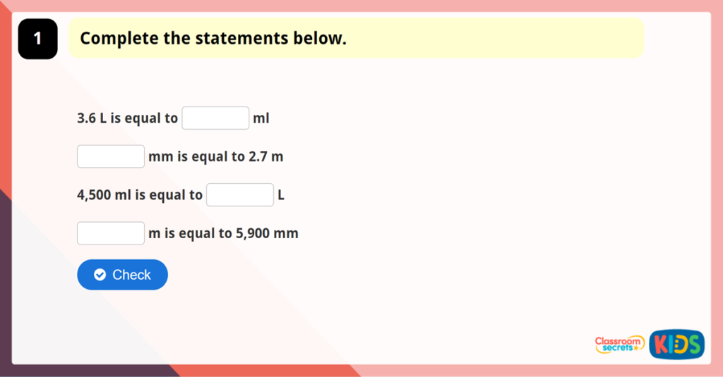 Year 5 Millimetres and Millilitres Game