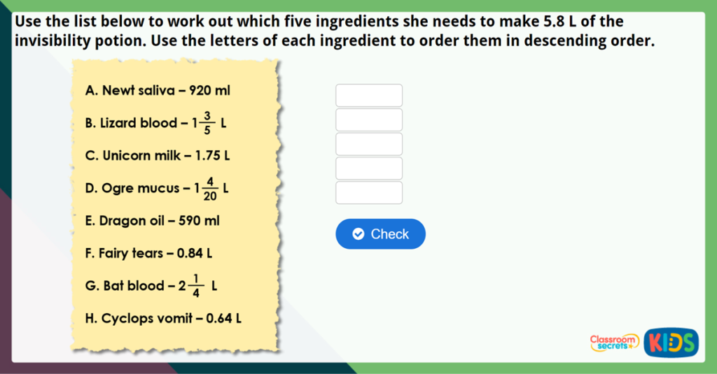 Year 5 Millimetres and Millilitres Challenge