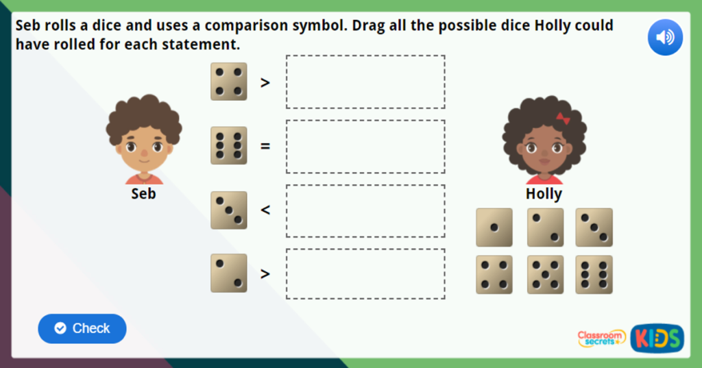 Year 1 Introducing Greater than, Less than and Equal To Maths Challenge