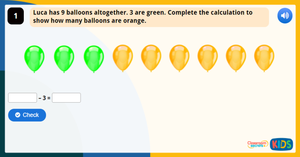 Year 1 Subtraction - Partitioning Game