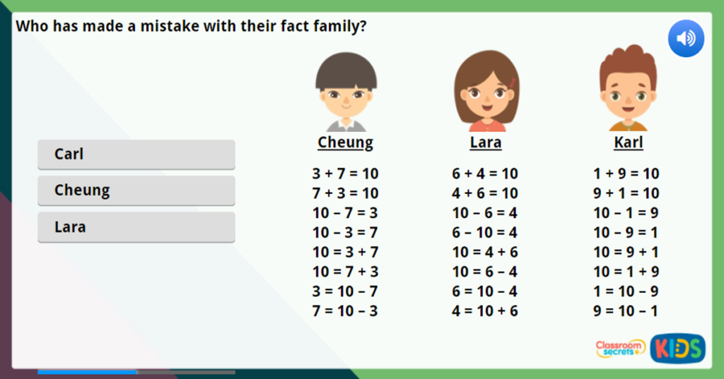Year 1 Fact Families - 8 Facts Maths Challenge