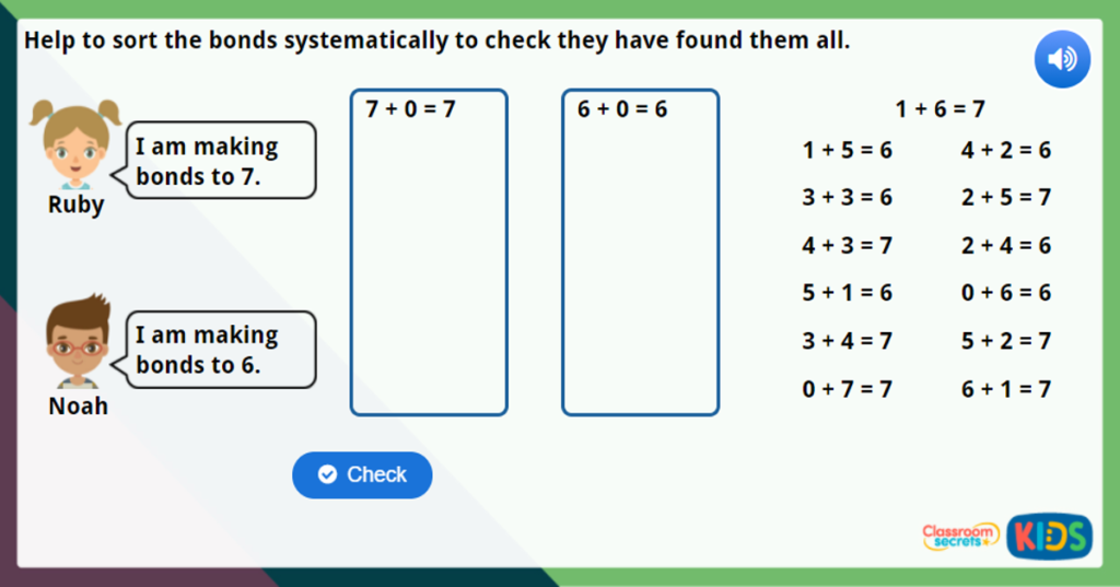 Year 1 Systematic Number Bonds Maths Challenge
