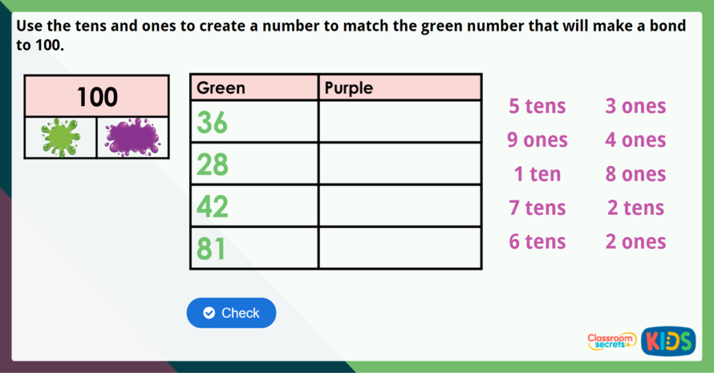 Year 2 Bonds to 100 - Tens and Ones Challenge