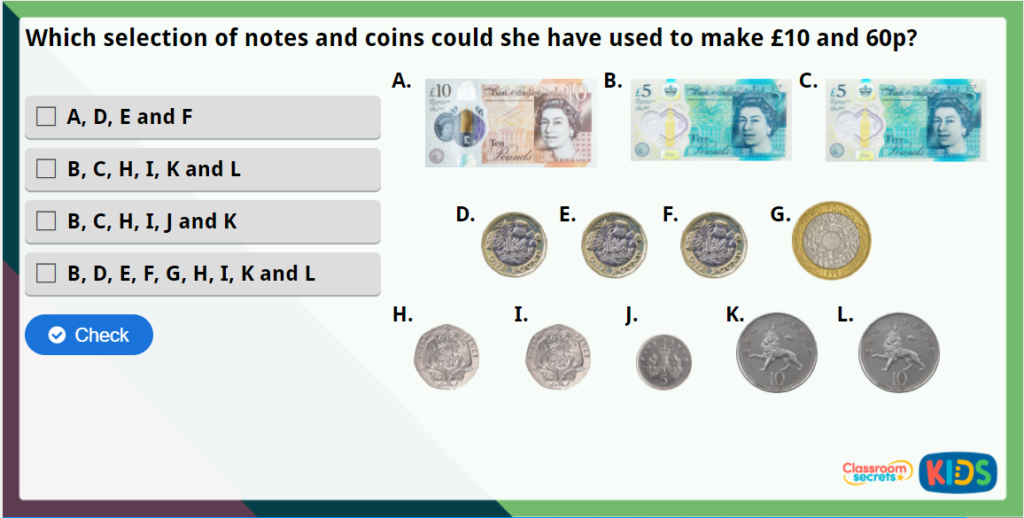 Year 2 Select Money Maths Challenge