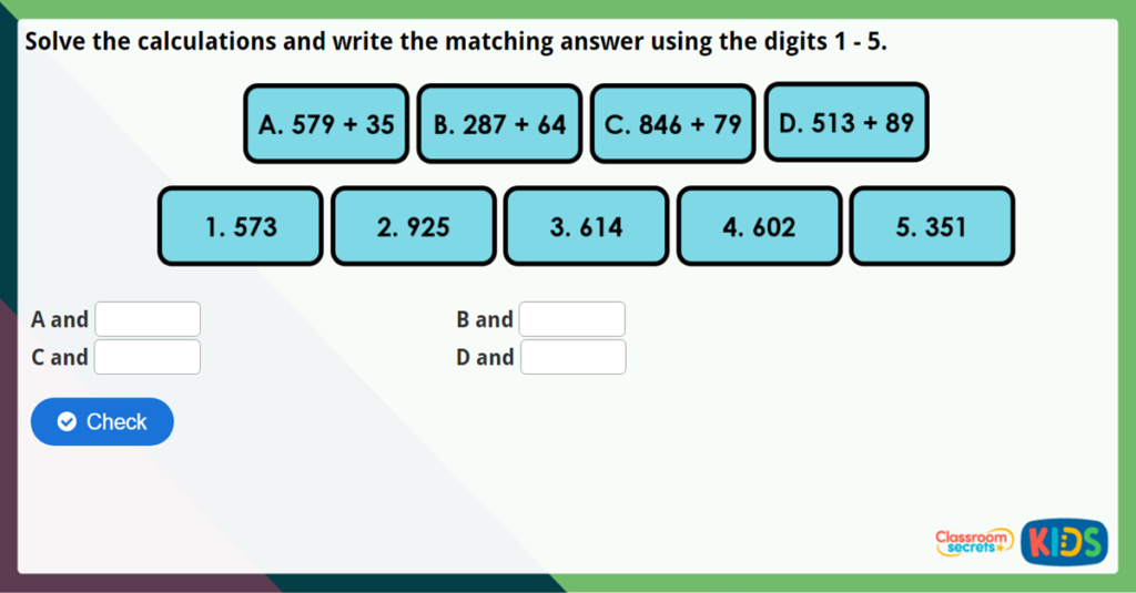 Year 3 Add 2-Digit and 3-Digit Numbers Maths Challenge