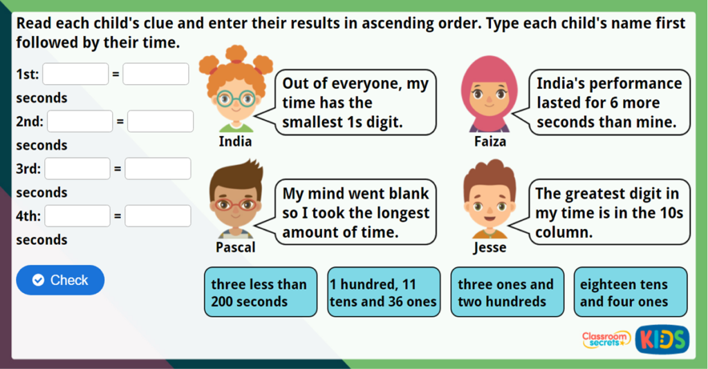 Year 3 Ordering Number Maths Challenge