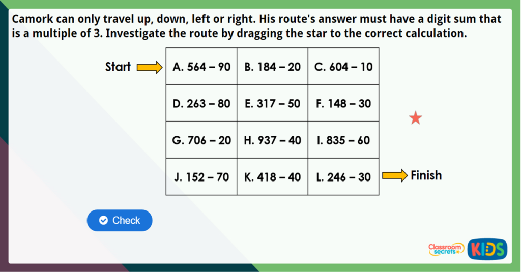 Year 3 Subtract Tens from 3 Digits Maths Challenge