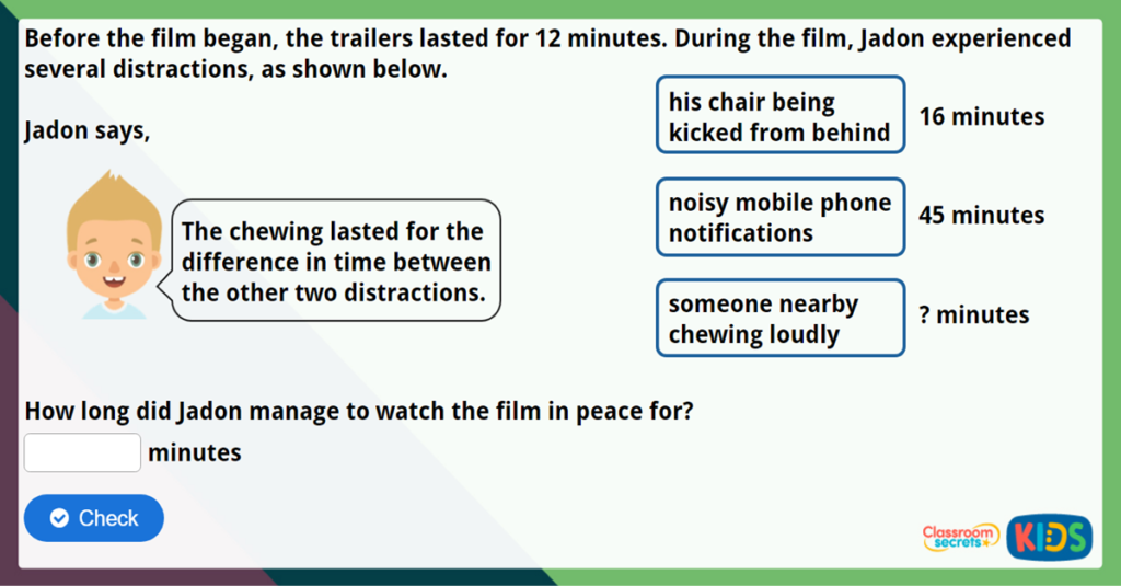 Year 3 Subtract a 2 Digit Number form a 3 Digit Number Maths Challenge