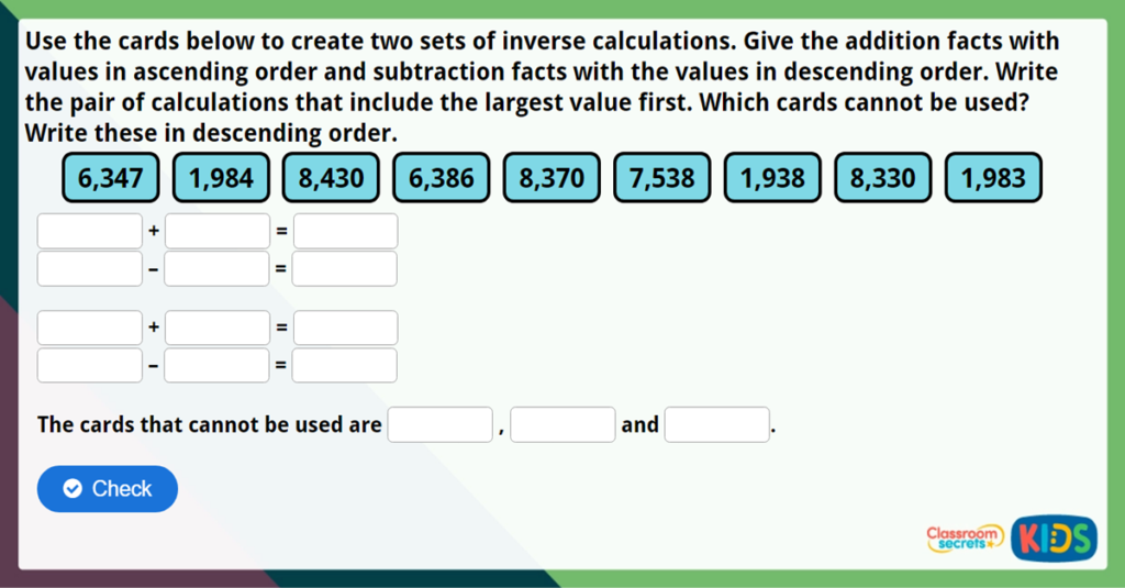 Year 4 Checking Strategies Maths Challenge