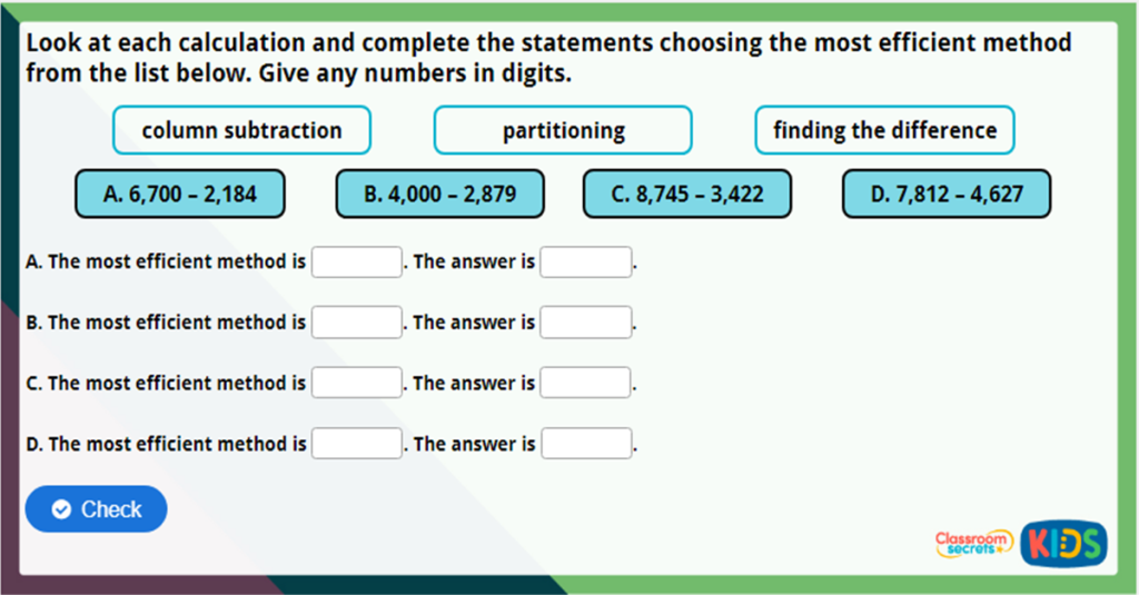 Year 4 Efficient Subtraction Challenge
