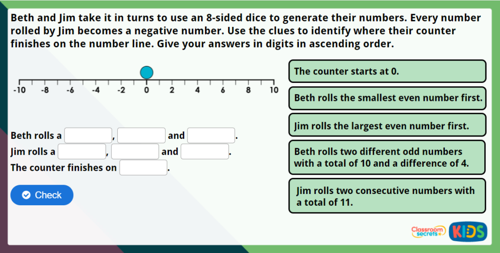 Year 4 Negative Numbers Maths Challenge