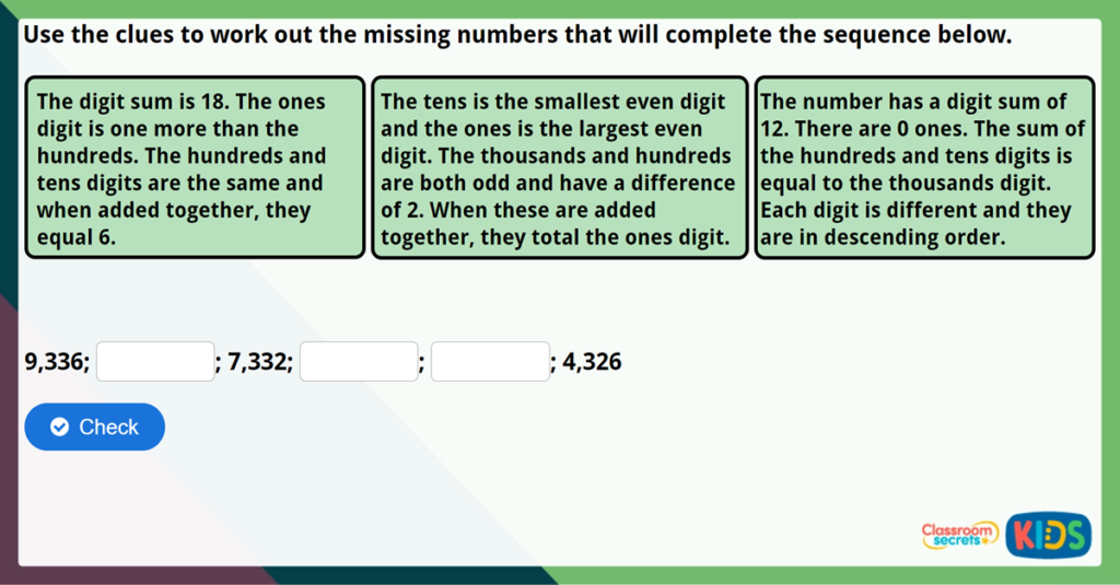 Year 4 Ordering Numbers Challenge