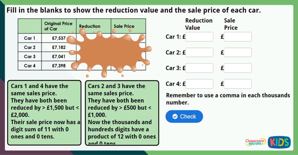Year 4 Subtract Two 4 Digit Numbers 2 Challenge