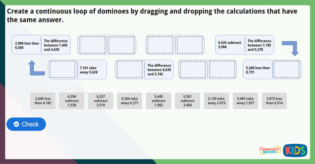 Year 4 Subtract Two 4 Digit Numbers 3 Challenge