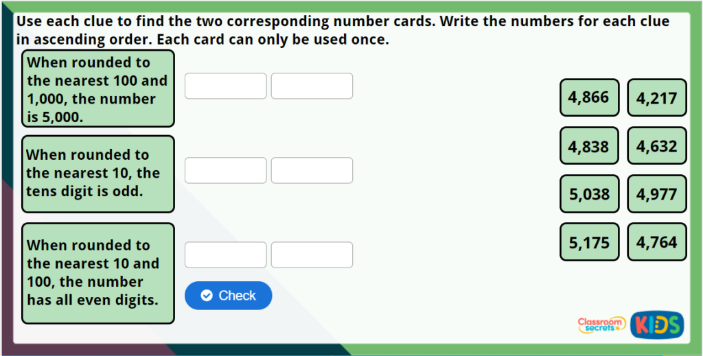 Year 5 Round to 10, 100 and 1,000 Maths Challenge