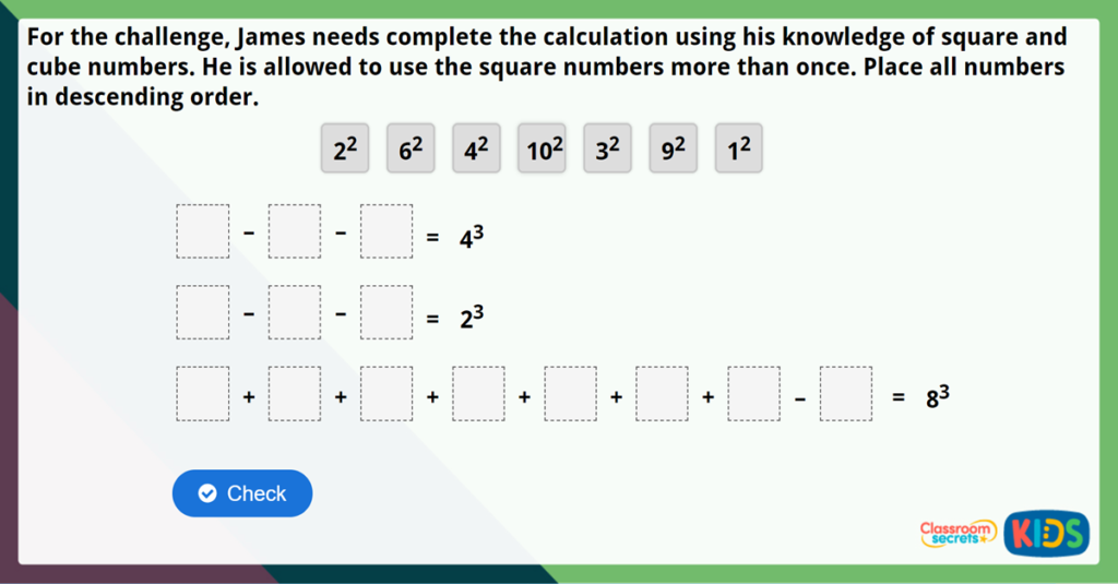 Year 6 Square and Cube Numbers Challenge