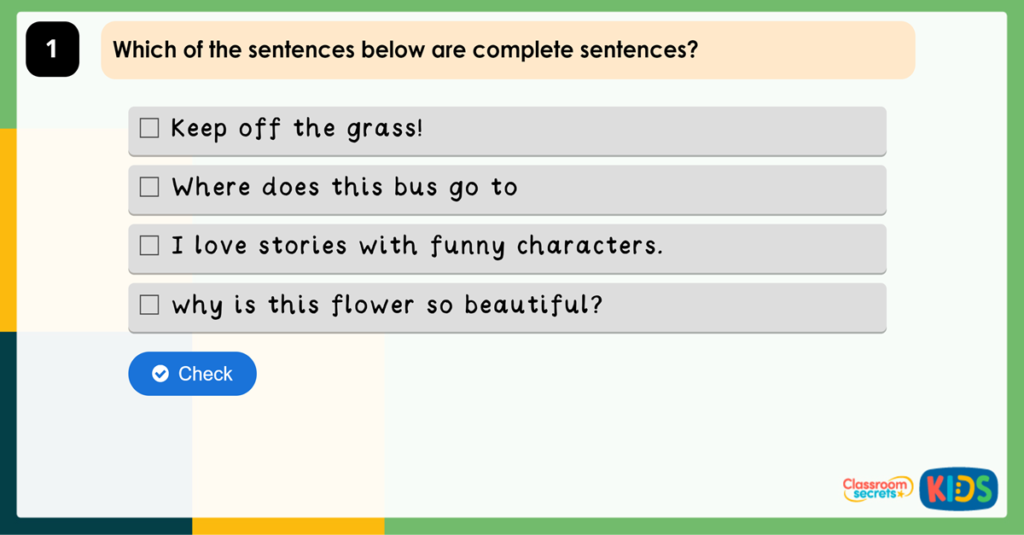 Year 2 Recognising Sentences Game
