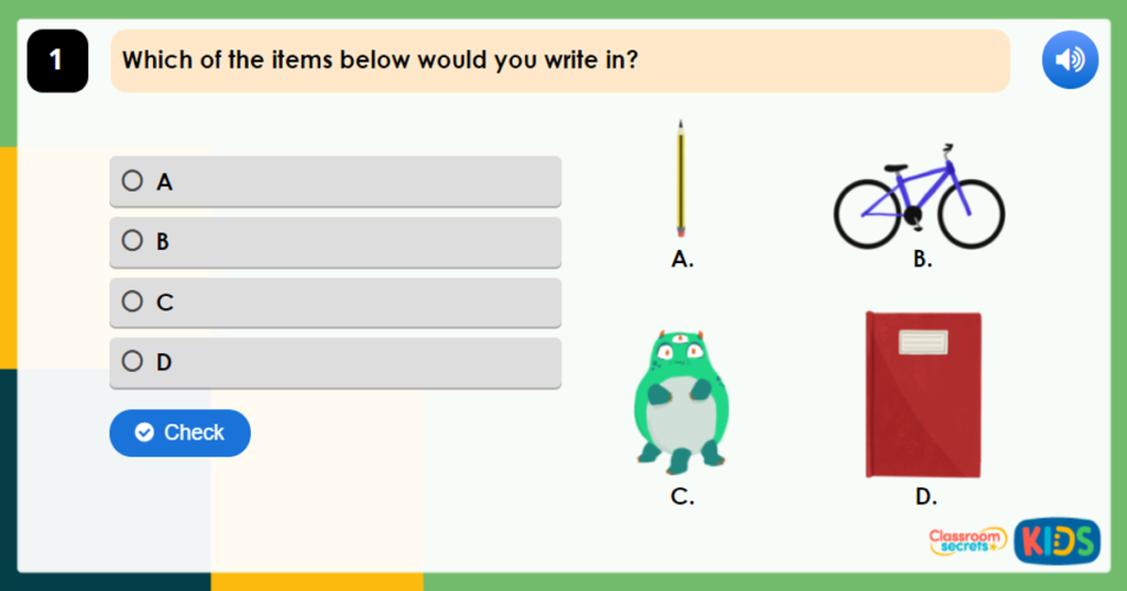 Year 1 Writing in a Book Game