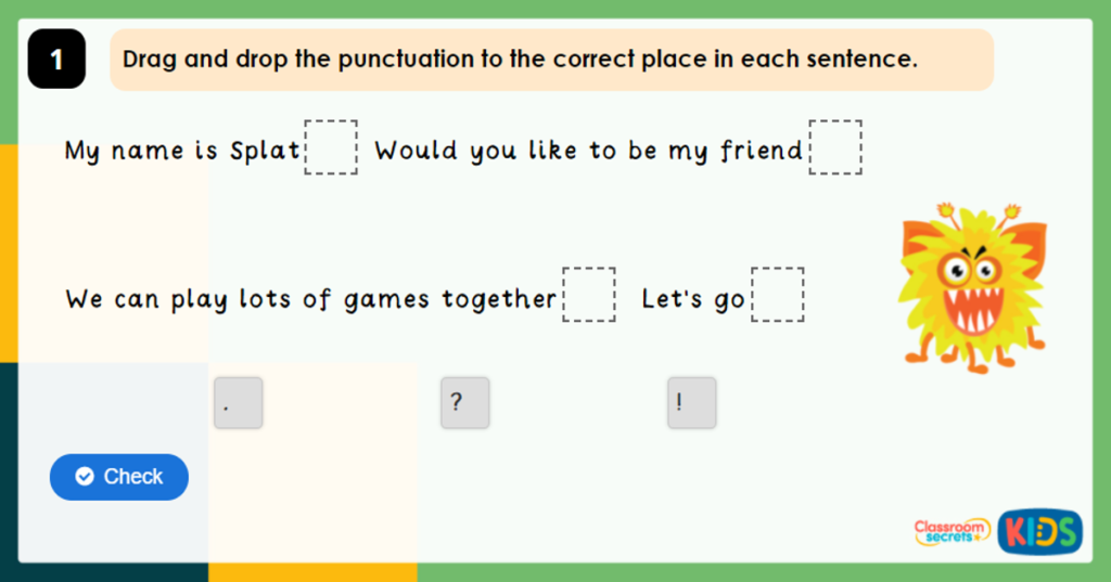 Year 2 Full Stop, Question Marks and Exclamation Marks Game
