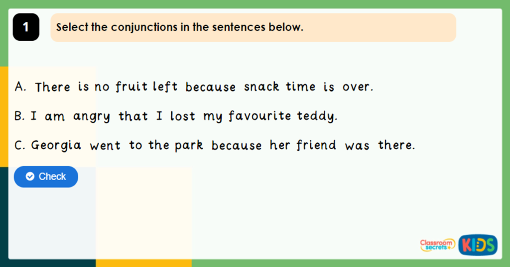 Year 2 Recognising and Using 'because' and 'that' Game