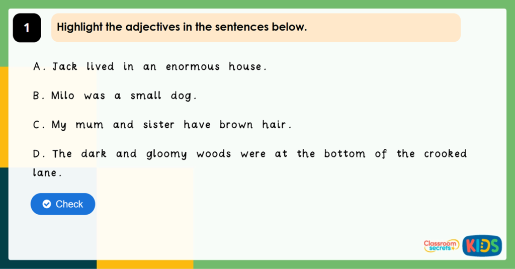 Year 2 Using Adjectives in Sentences Game