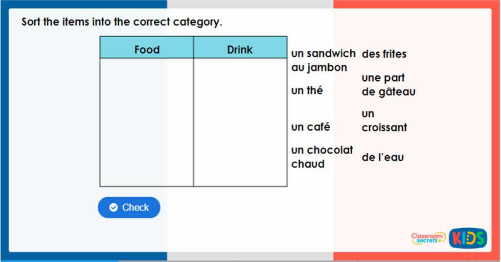 Year 3 French At the Cafe Game