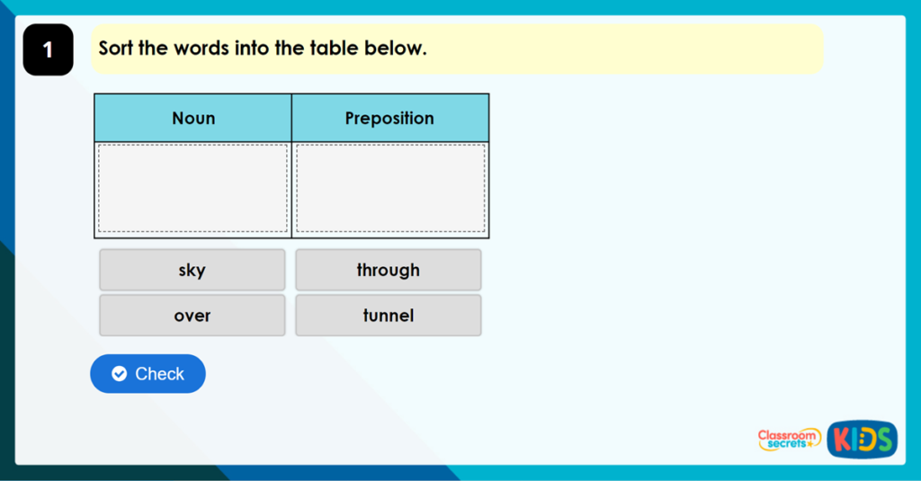 Year 3 What is a Preposition? Game